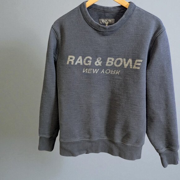 Rag & Bone Loopback Logo Print Crew Neck Sweatshirt, Men's Size L, Black - Picture 5 of 6